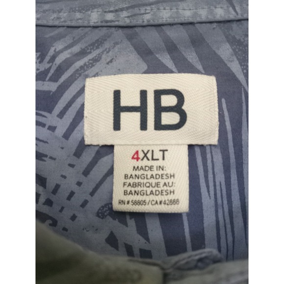 Men's HB Button Down Shirt 4XLT Floral Print Blue - Picture 4 of 6